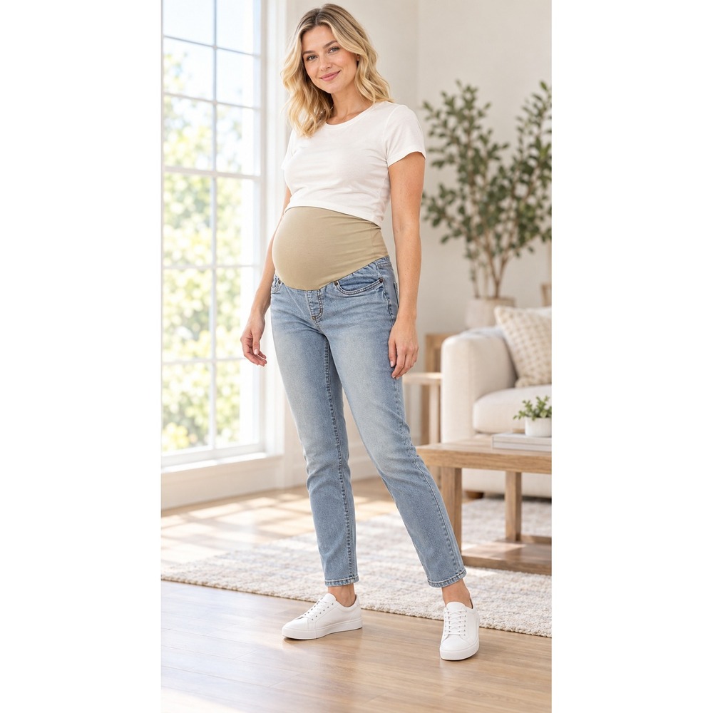 Hybrid & Company Maternity Skinny Jeans Light Wash Full Belly Band PM5804RSK S
